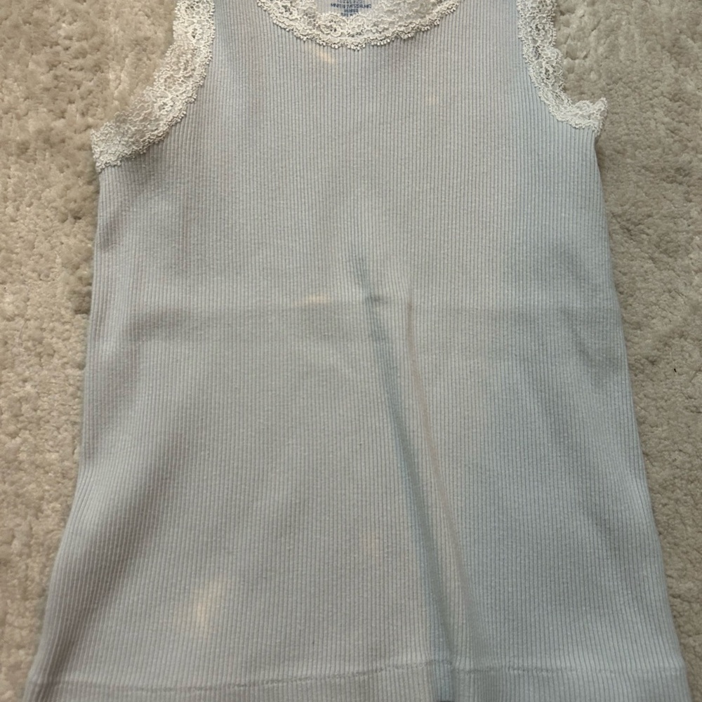 Brandy Melville Lace-Trim Ribbed Tank Top in Light Blue *BLEACH STAINED*